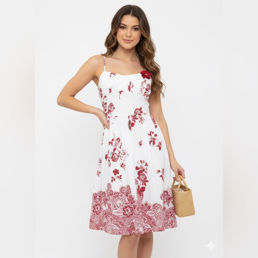 Ruby Rox Spaghetti Strap White And Red Floral Dre… - image 1
